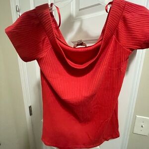 LOFT Scarlet Ribbed Short Sleeve Top